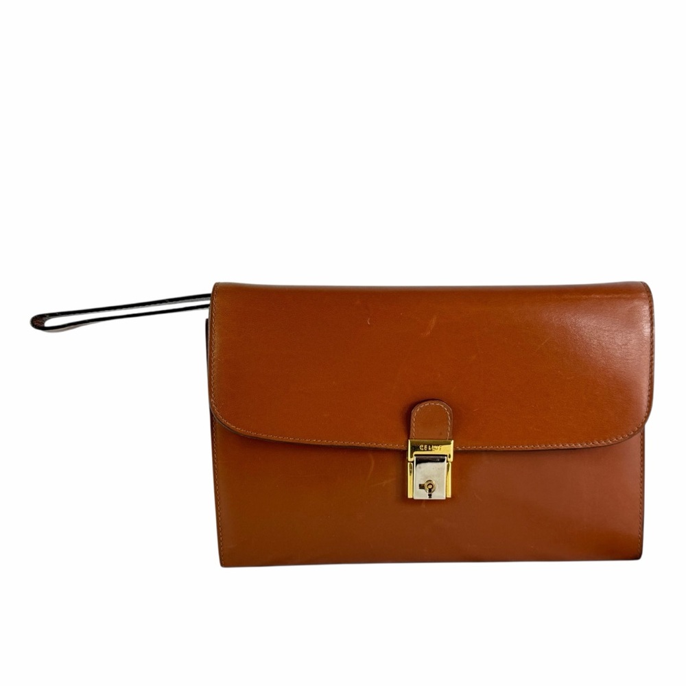 CELINE Vintage Brown Leather Wristlet Clutch Wallet Organizer Bag Made in Italy